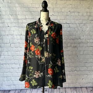 Fever Black Blouse with Red Floral Design